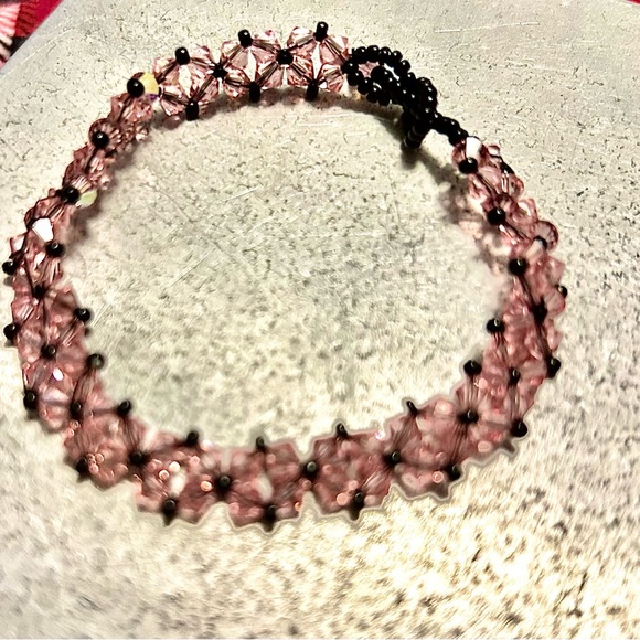 Rose Crystal Bead Woven Bracelet - Picture 3 of 6